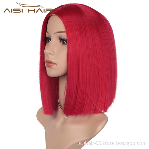 Aisi Hair Short Red Heat Resistant  Synthetic Fiber Hair Wigs For White Black Women Cosplay Wigs Straight  Bob Hairstyle Wigs